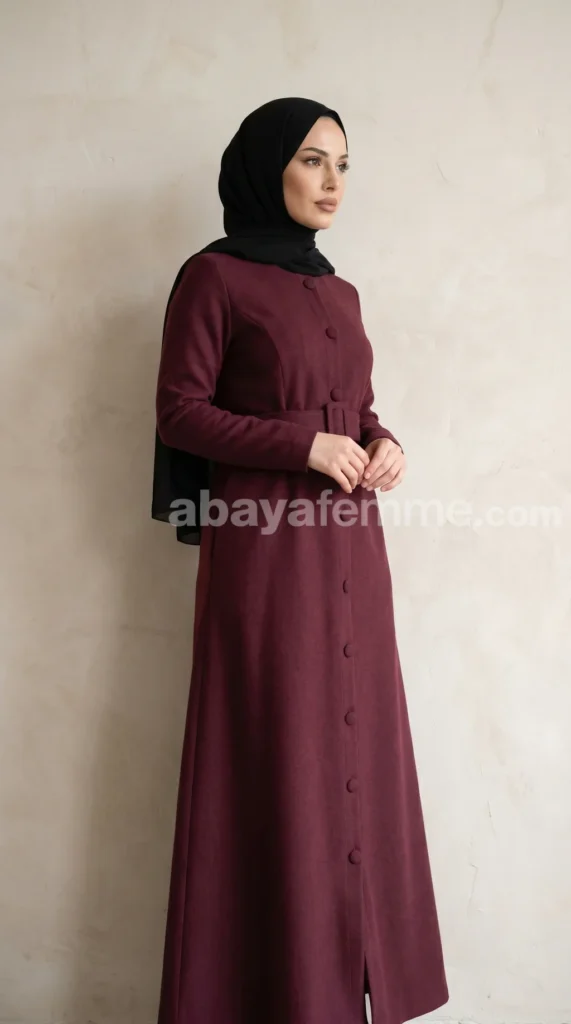 burgundy buttoned abaya 05