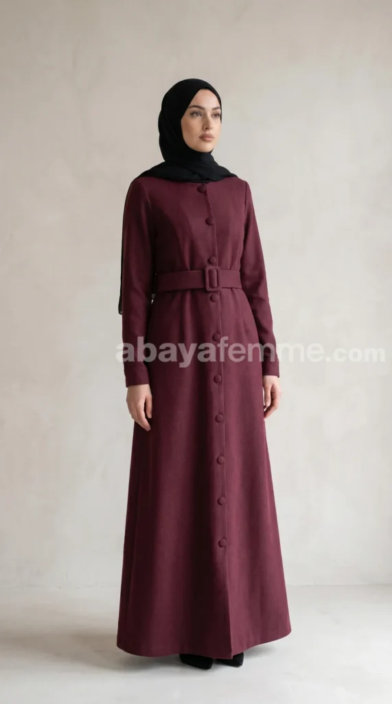 burgundy buttoned abaya 03