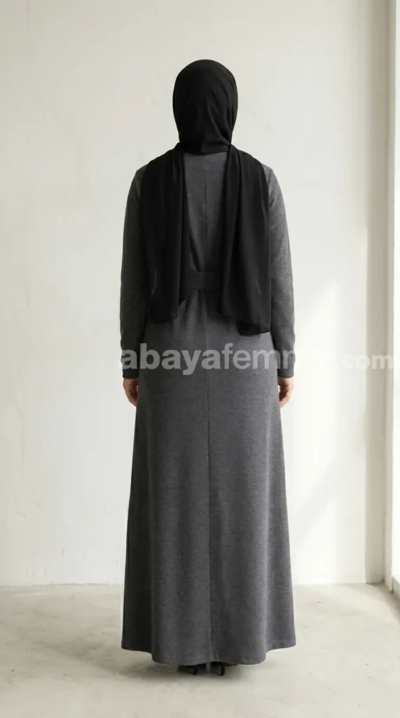 Dark grey buttoned Abaya back