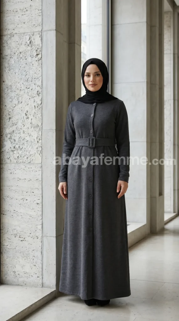 Dark grey buttoned Abaya 02