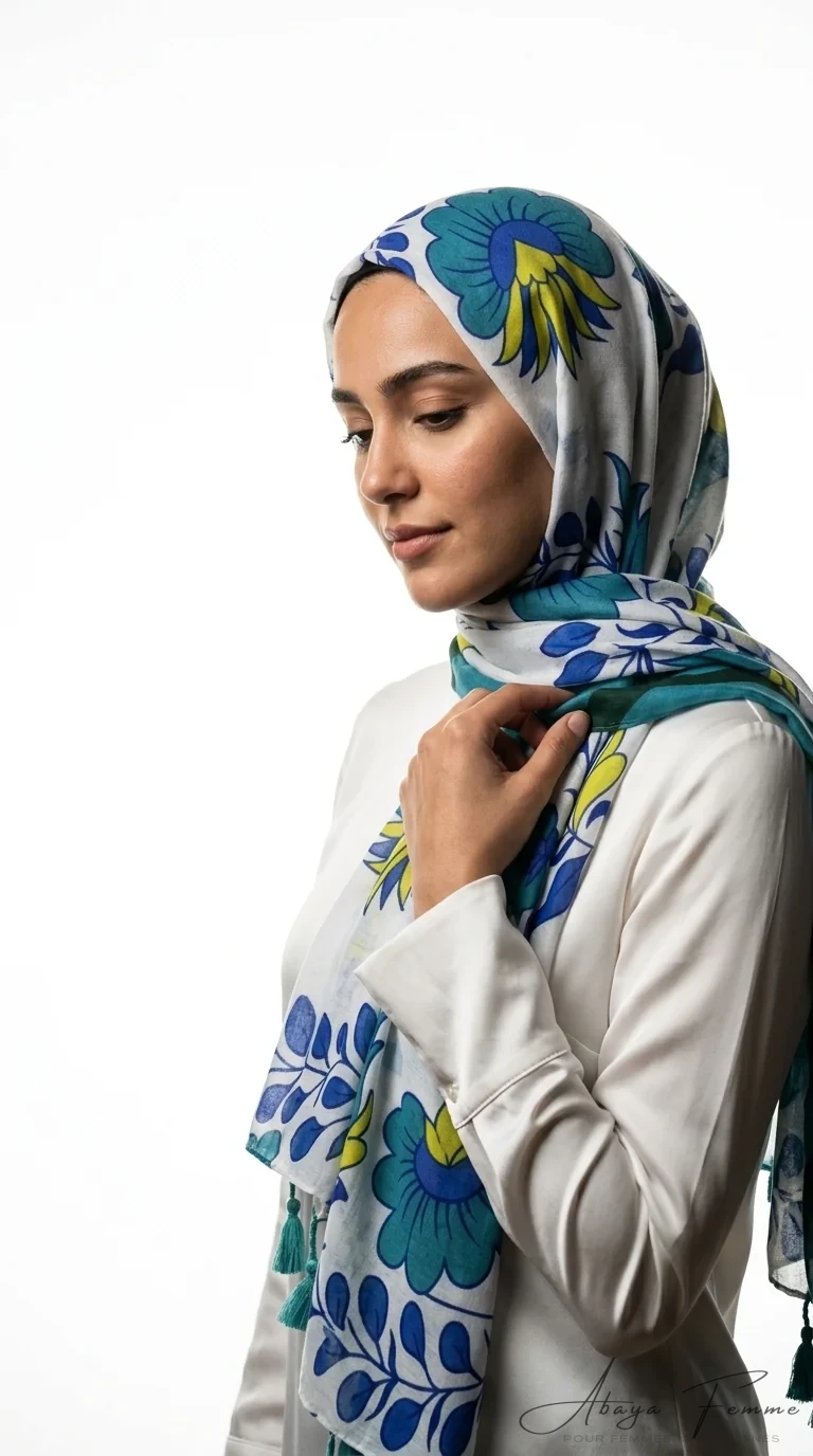 Châle Imprimé Rectangulaire  Collection Premium TS06 - Studio Photo - Model Style: Hijabi