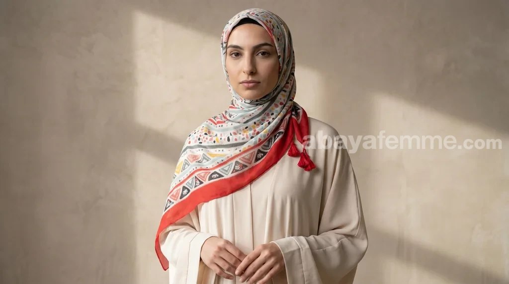 Châle Imprimé Collection Premium TS02 2 Détails des motifs et pompons du chale imprimé premium