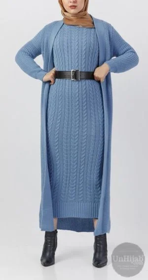 Ensemble Tricot Robe longue et Gilet SteelBlue
