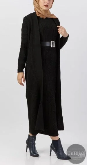Ensemble Tricot Robe longue et Gilet Noir
