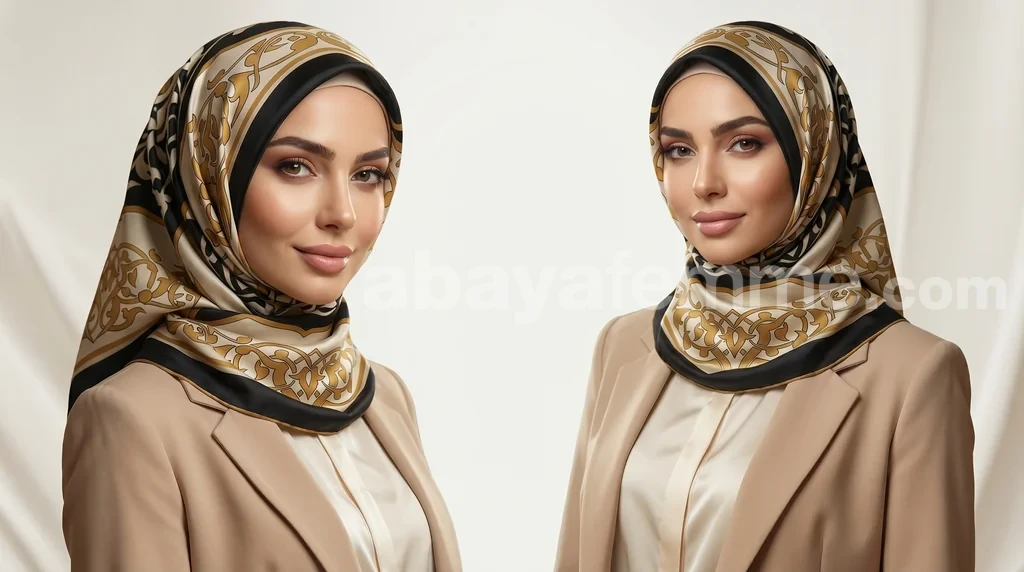 Foulard Collection Luxe FT34 1 Femme portant le foulard collection luxe ft34 avec élégance