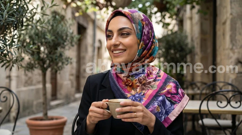 Foulard Collection Classique FT28 1 Foulard collection classique FT28 porté avec élégance par une femme