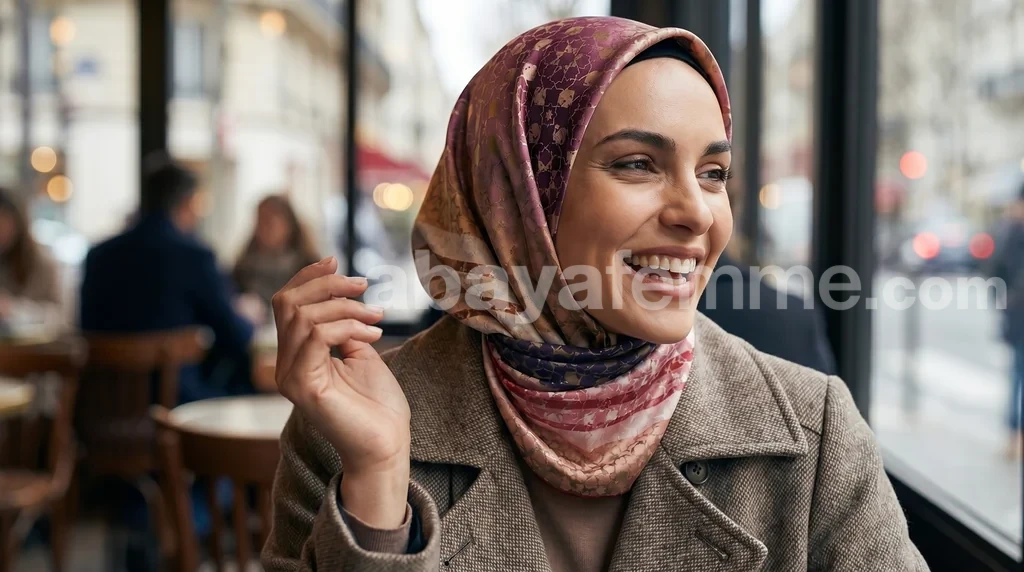 Foulard Collection Classique FT24 1 Femme portant le foulard collection classique ft24 avec élégance et sophistication