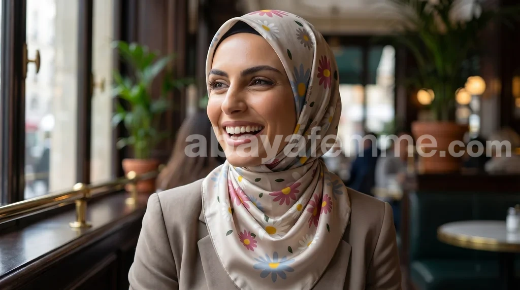 Foulard Collection Luxe FT20 1 Femme portant le foulard collection classique ft20 avec élégance