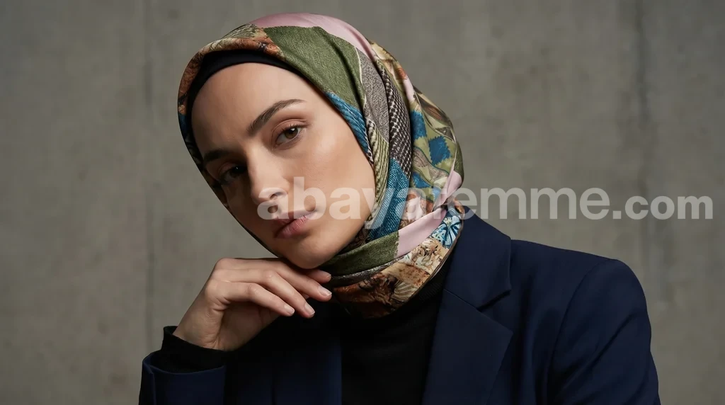 Foulard Collection luxe FT17 1 Femme portant le foulard collection classique ft17 avec élégance