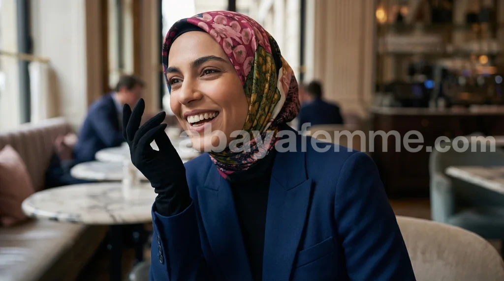 Foulard Collection Luxe FT16 1 Femme portant le foulard collection luxe ft16