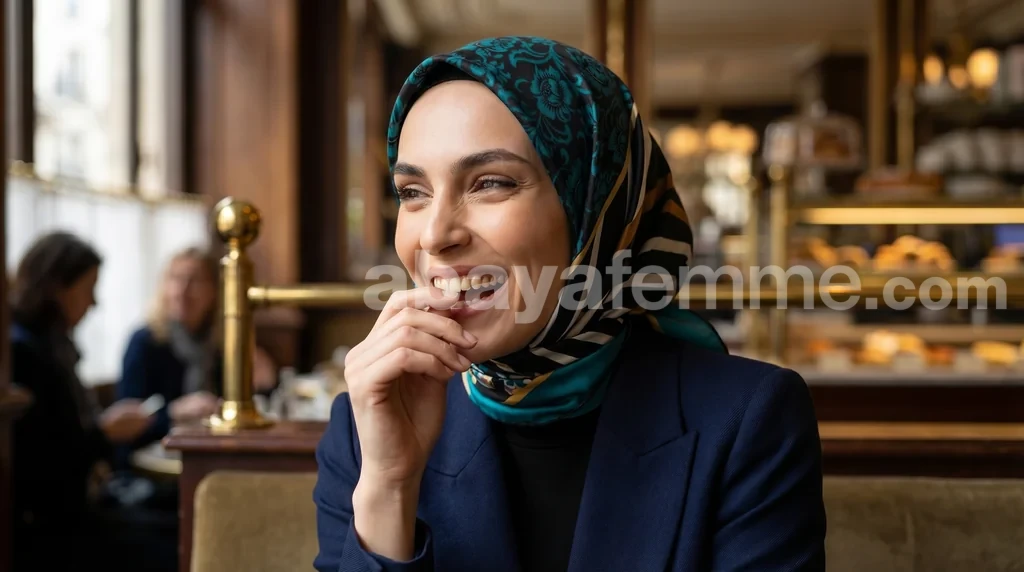 Foulard Collection Luxe FT09 1 Femme portant le foulard collection luxe ft09 avec élégance