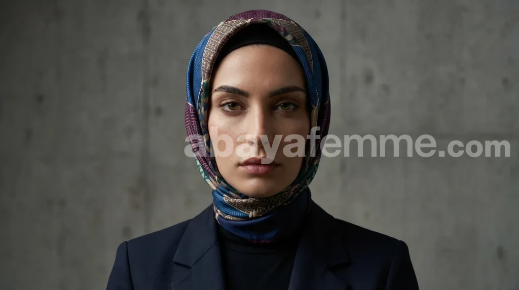 Foulard Collection luxe FT05 1 Femme portant le foulard collection luxe ft05 élégamment noué