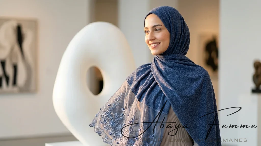 Hijab Dentelle Navy Rectangulaire 1 Hijab Dentelle Navy Rectangulaire