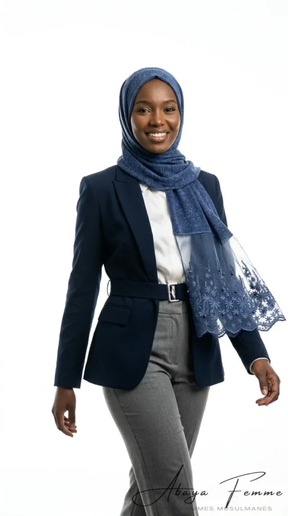Hijab Dentelle Navy Rectangulaire – vue 1