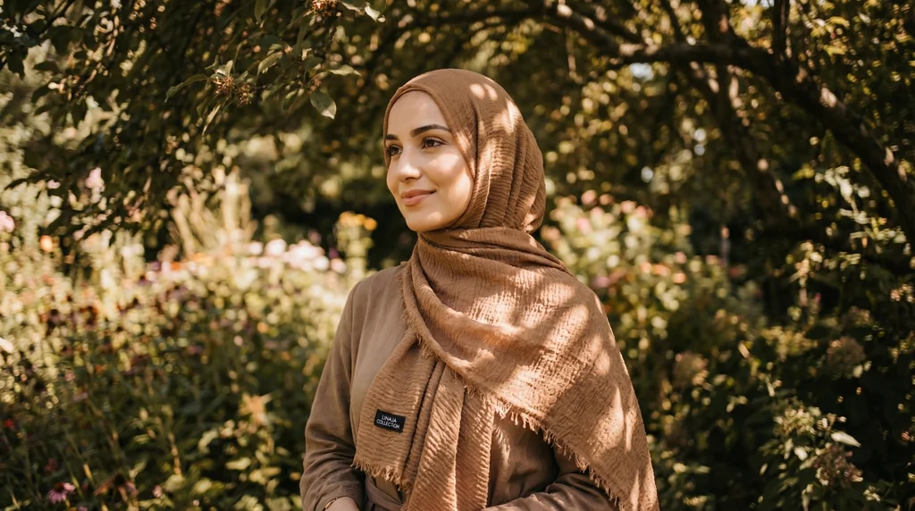 Hijab Froissé Camel Basic Collection 1 Hijab Froissé Camel Basic Collection - Garden Photo - Model Style: Hijabi