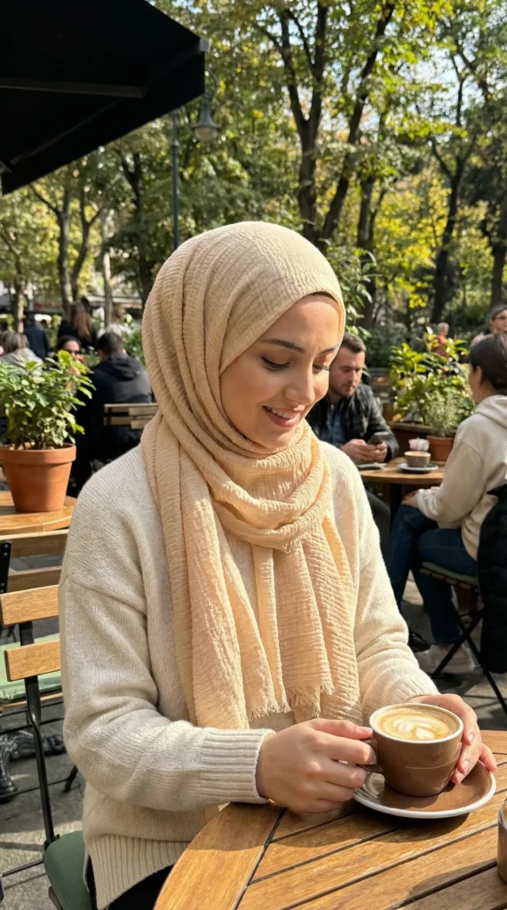 Cornsilk Crinkled Hijab Basic Collection - Lifestyle Photo - Model Style: Hijabi