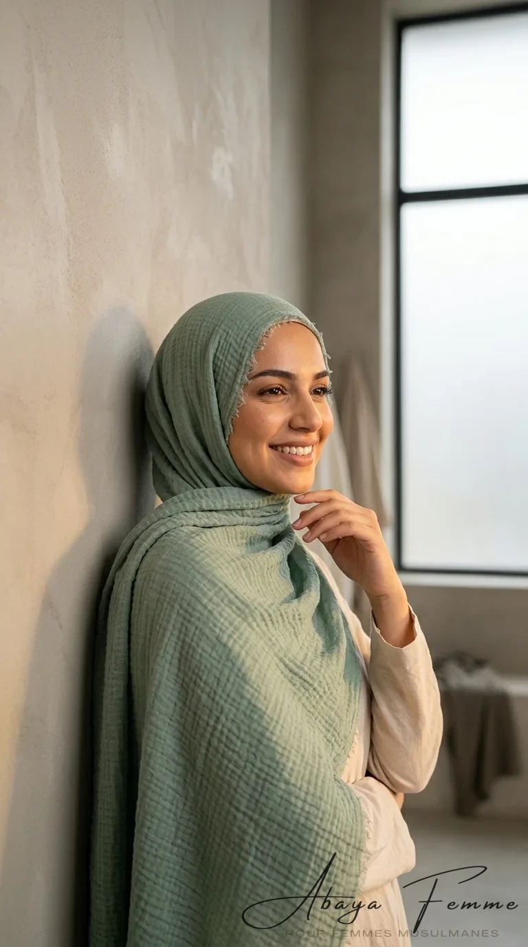 Hijab Froissé Mint rectangulaire Basic Collection - Minimal Photo - Model Style: Hijabi