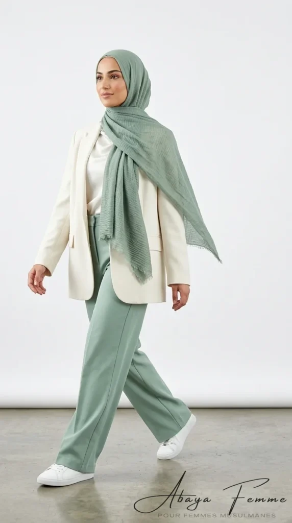 Hijab Froissé Vert menthe rectangulaire Basic Collection – vue 1