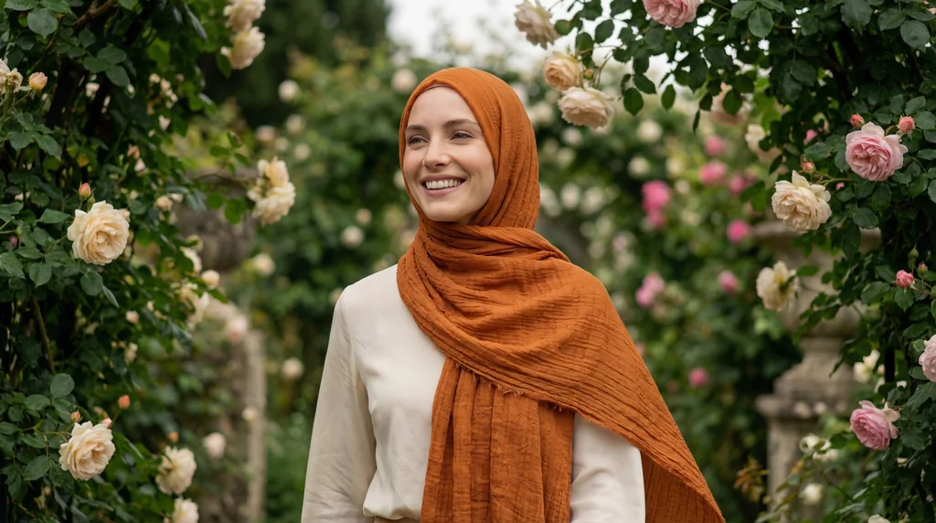 Hijab Froissé SandyBrown Basic Collection 1 Hijab Froissé SandyBrown Basic Collection - Garden Photo - Model Style: Hijabi