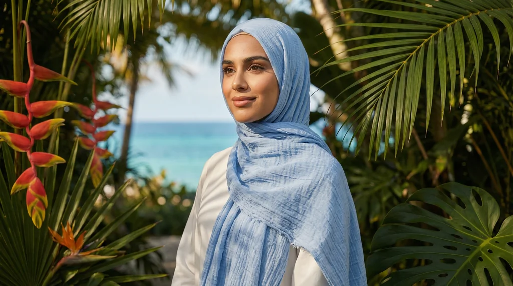 Hijab Froissé SkyBlue Basic Collection 1 Hijab Froissé SkyBlue Basic Collection - Garden Photo - Model Style: Hijabi