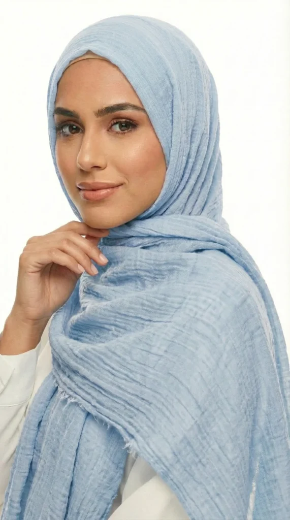 Hijab Froissé SkyBlue Basic Collection - Studio Photo - Model Style: Hijabi