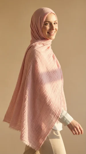 Soft Pink Crinkled Hijab Basic Collection - Studio Photo - Model Style: Hijabi