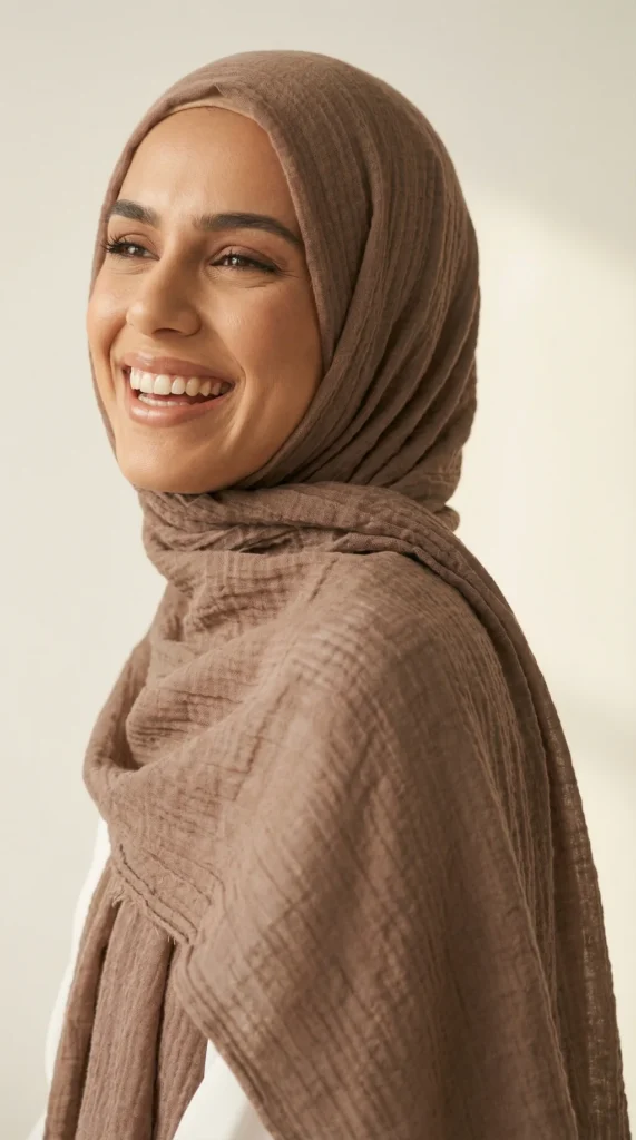 Hijab froissé Taupe Basic Collection - Studio Photo - Model Style: Hijabi