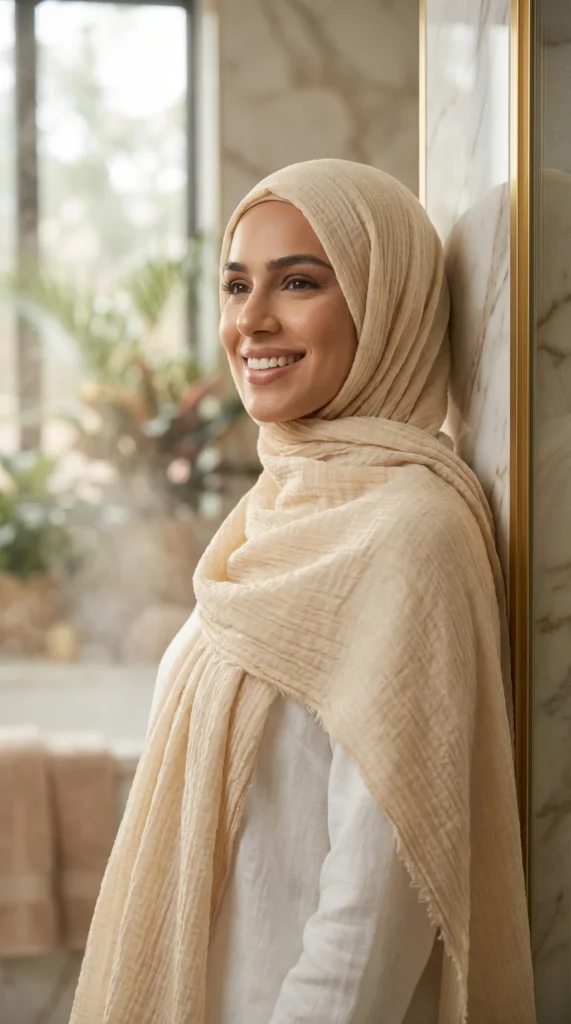Crinkled Vanilla Hijab Basic Collection - Luxury Photo - Model Style: Hijabi