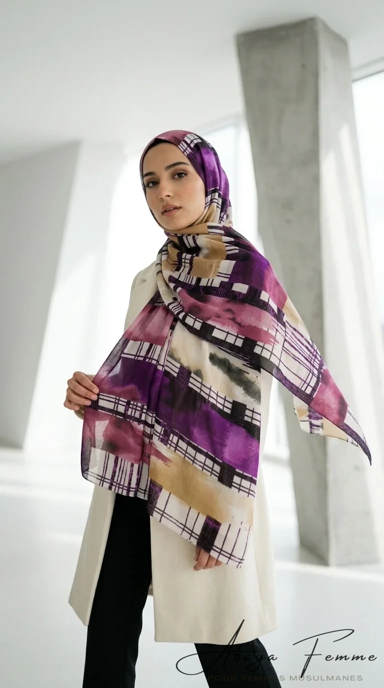 Hijab imprimé Rectangulaire Collection Lilia PST10 - Minimal Photo - Model Style: Hijabi