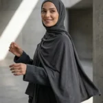Dark Grey Jersey Hijab Premium Collection - Minimal Photo - Model Style: Hijabi
