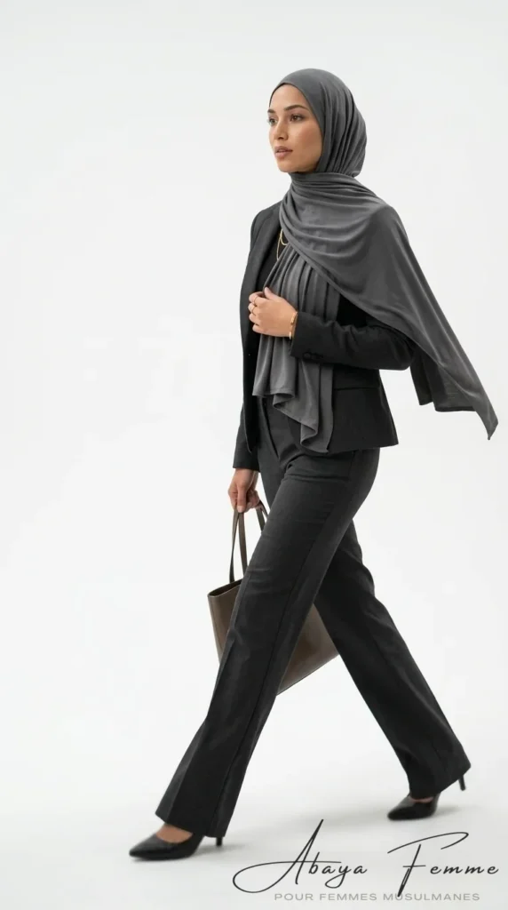 Dark Grey Jersey Hijab Premium Collection - Studio Photo - Model Style: Hijabi