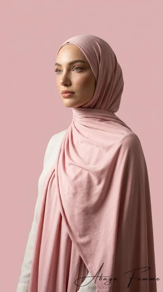 Hijab Jersey LightPink Rectangulaire Collection Premium – vue 2