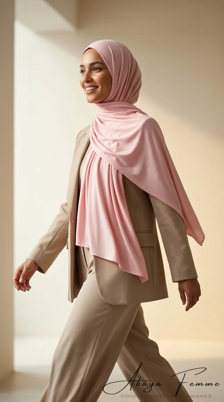Hijab Jersey LightPink Rectangulaire Collection Premium - Minimal Photo - Model Style: Hijabi