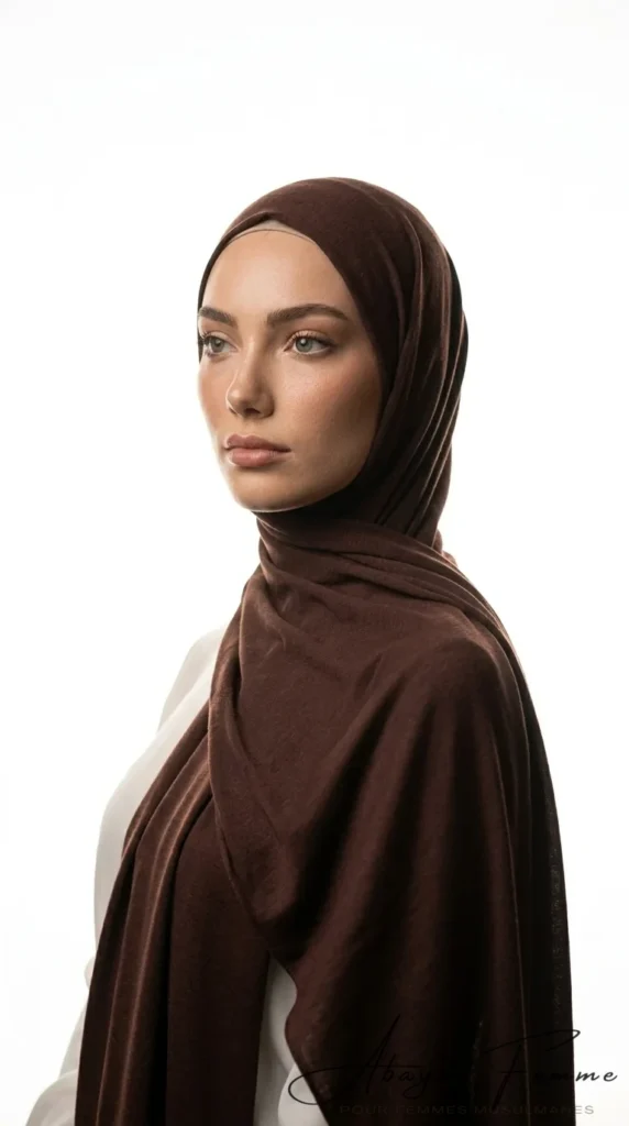 Saddle Brown Jersey Hijab Premium Collection - Studio Photo - Model Style: Hijabi
