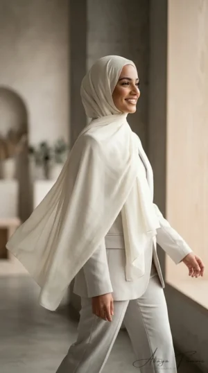 Hijab Mousseline Creme Premium Collection - Minimal Photo - Model Style: Hijabi