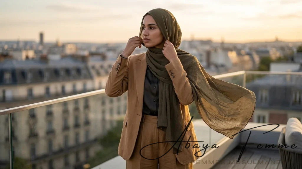 Hijab Mousseline Froissé DarkKhaki Rectangulaire 1 Hijab Mousseline Froissé DarkKhaki Rectangulaire