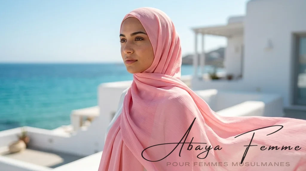 Hijab mousseline Froissé Rose 1 Hijab mousseline Froissé Rose - Lifestyle Photo - Model Style: Hijabi
