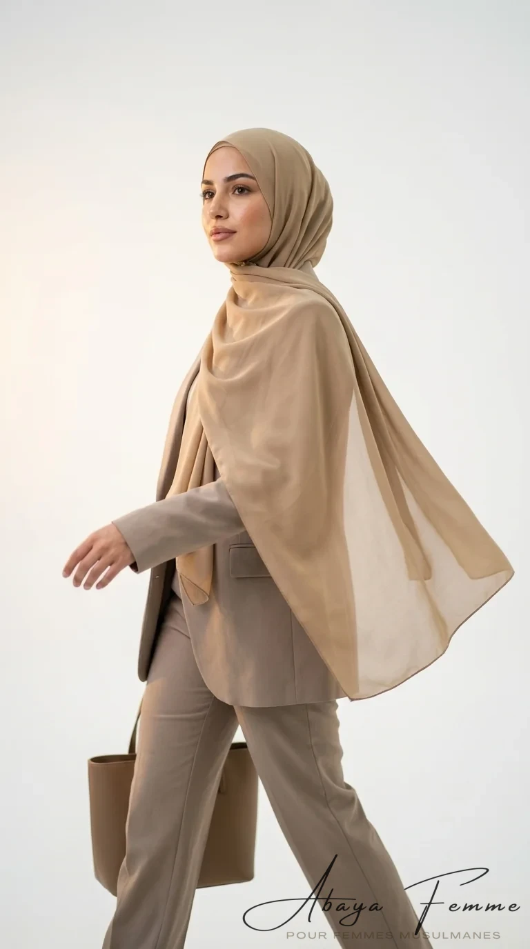 Hijab Mousseline Rectangulaire Burlywood Premium Collection - Studio Photo - Model Style: Hijabi