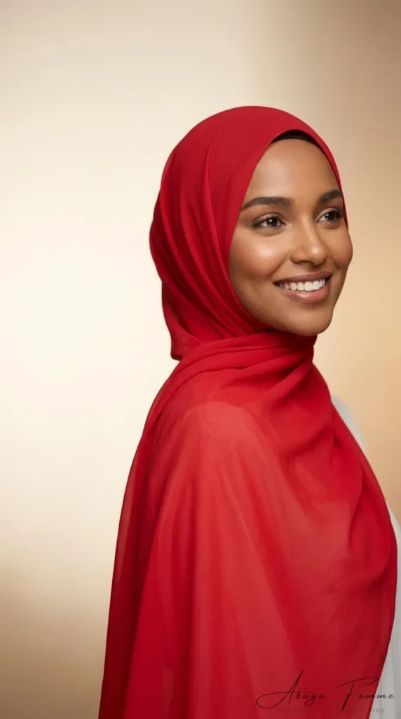 Red Chiffon Hijab Premium Collection - Minimal Photo - Model Style: Hijabi