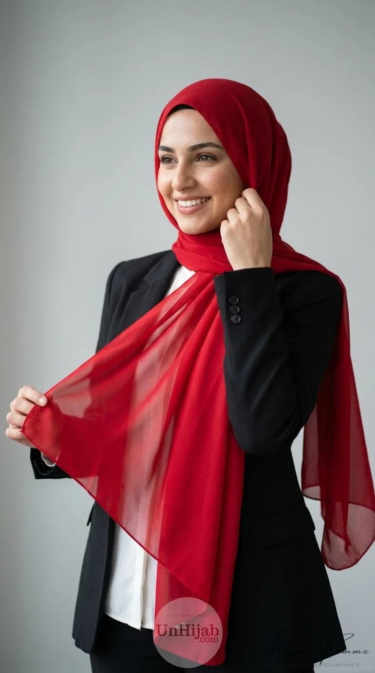 Hijab Mousseline Rouge Premium Collection - Studio Photo - Model Style: Hijabi