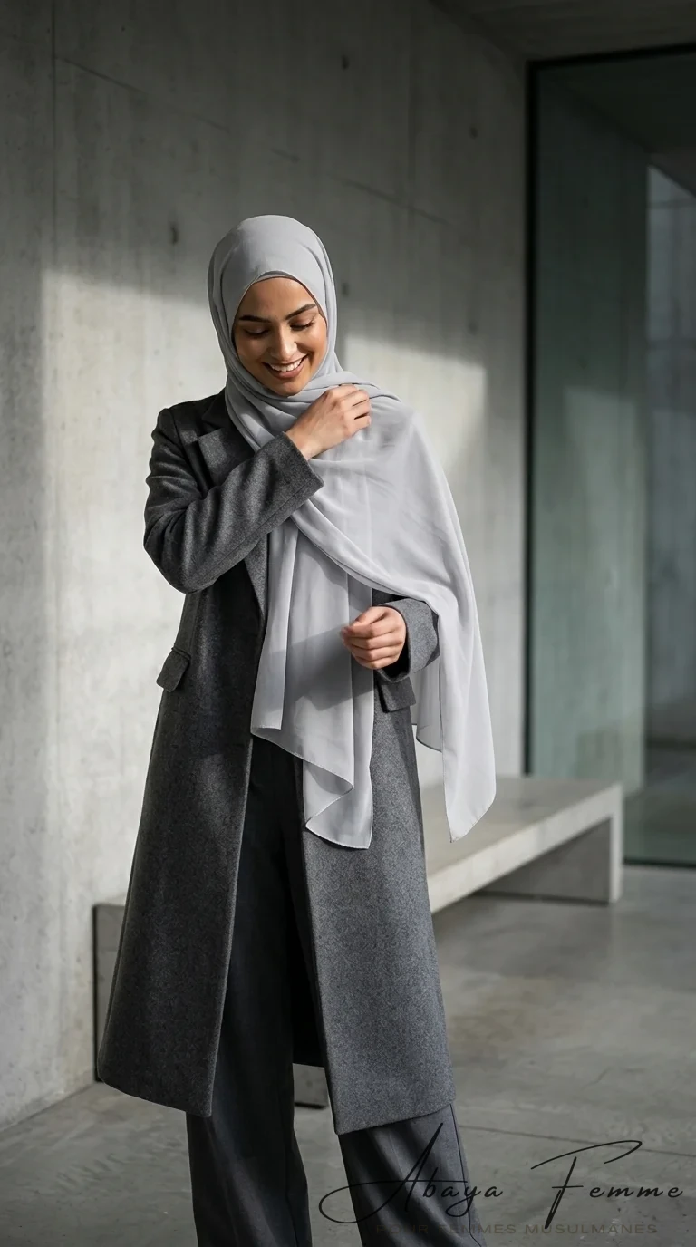 Hijab Mousseline Silver Rectangulaire Premium Collection - Minimal Photo - Model Style: Hijabi