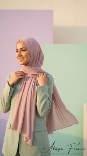 Premium Collection Rectangular Soft Pink Chiffon Hijab - Minimal Photo - Model Style: Hijabi