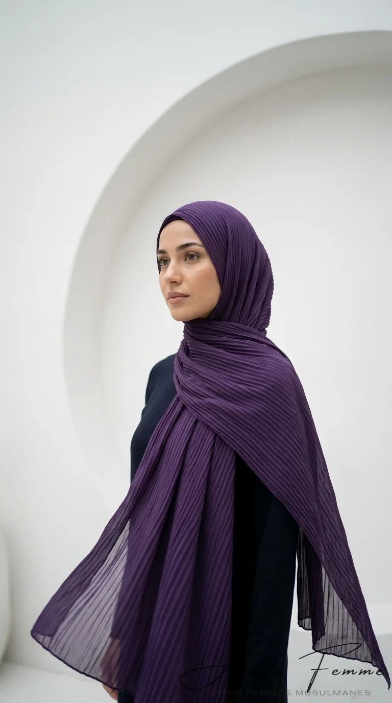 Hijab Mousseline Style papier Plissé rectangulaire de 1.80m DarkOrchid Wisteria Collection - Minimal Photo - Model Style: Hijabi
