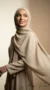 Beige 180cm Rectangular Careena Pleated Hijab - Minimal Photo - Model Style: Hijabi
