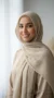 Beige 180cm Rectangular Careena Pleated Hijab - Studio Photo - Model Style: Hijabi