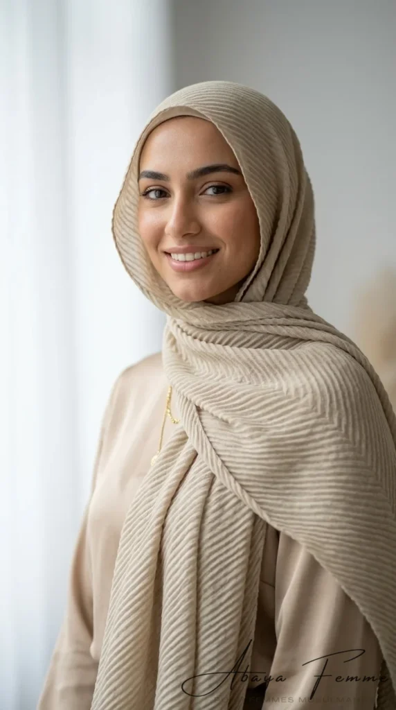 Hijab Plissé Careena Beige Rectangulaire – vue 1