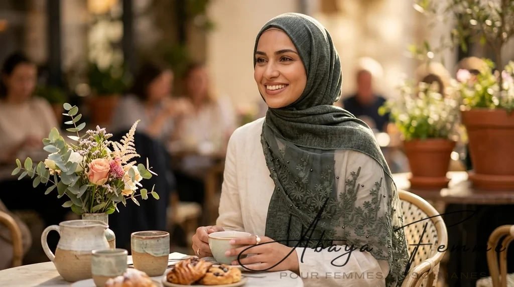 Hijab Voile Dentelle rectangulaire Forest 1 Hijab Voile Dentelle rectangulaire Forest - Lifestyle Photo - Model Style: Hijabi