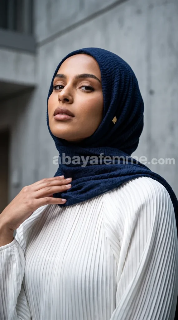 Hijab Froissé Bleu Marine Basic Collection – vue 4