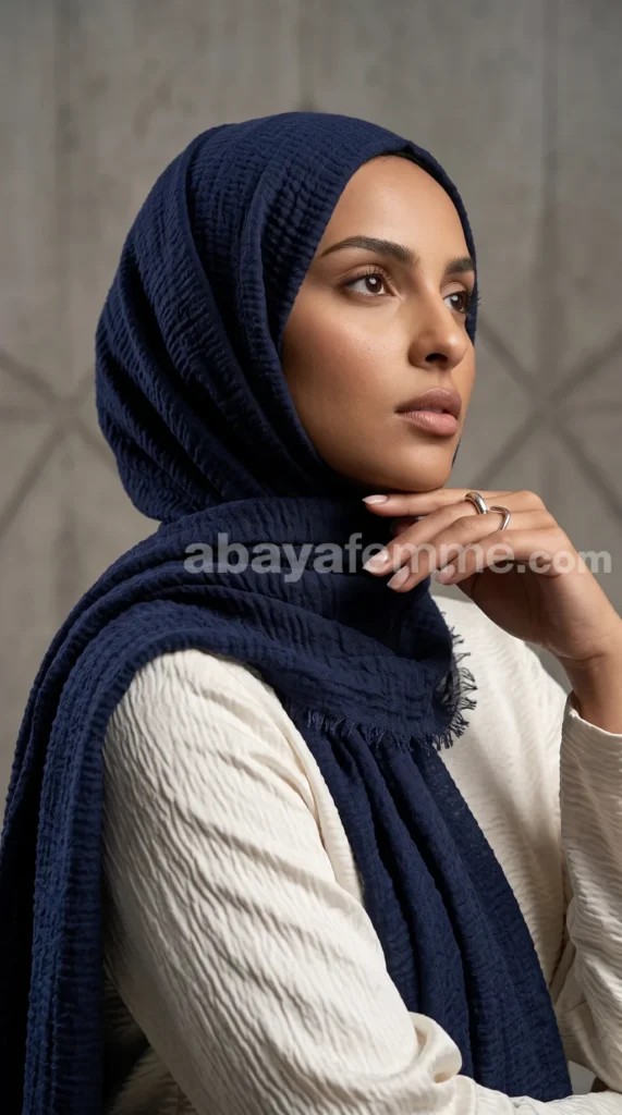 Hijab Froissé Bleu Marine Basic Collection – vue 2