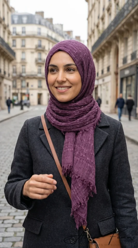 Hijab coton Distiny Prune – vue 3